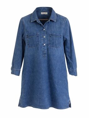 Madewell Denim Popover Shirt Dress Tunic Blue Long Sleeve Size XL 100% Cotton